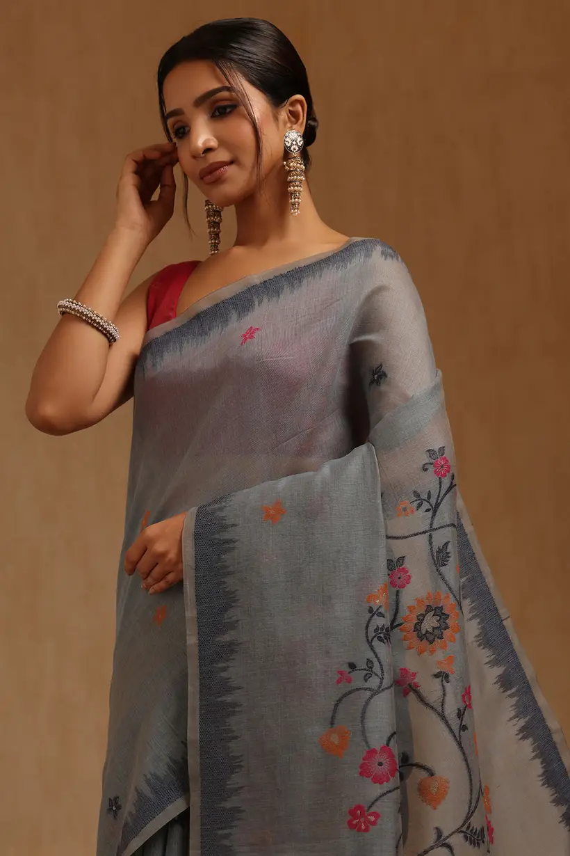 Blue Chanderi Woven Design Saree